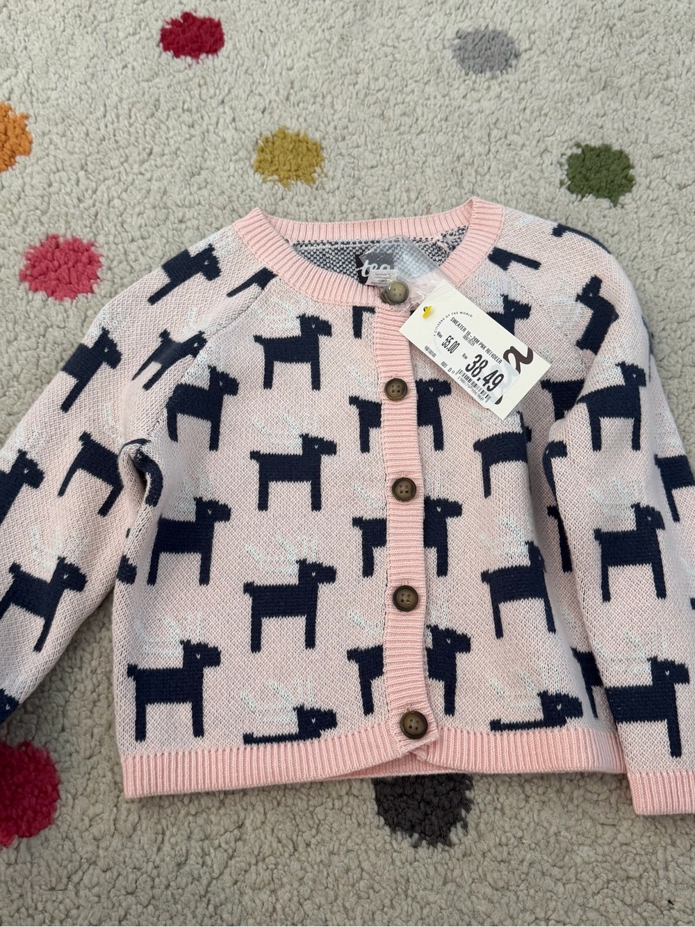 Tea Collection Pink Cardigan with Navy Dog Print